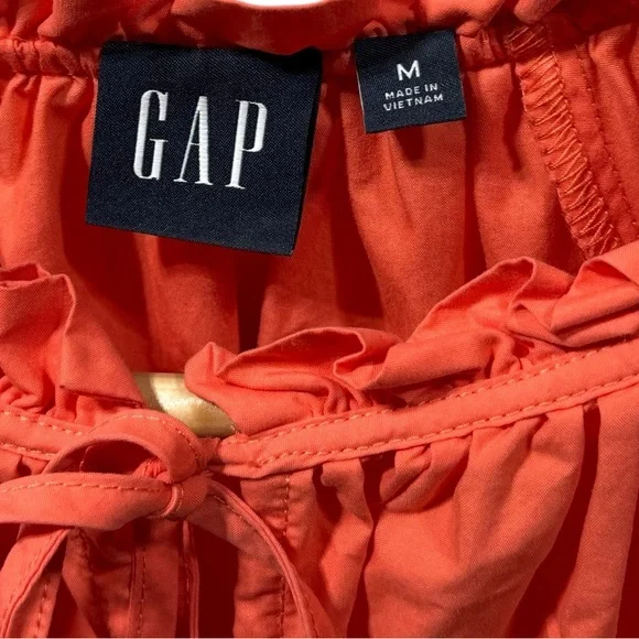 GAP Tie Front Flutter Sleeve Mini Dress Orange Cotton M - Picture 5 of 7